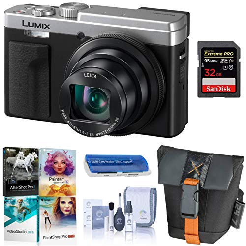 Panasonic LUMIX ZS80, 20.3 Megapixel Digital Camera, 4K Video, 30X Zoom Leica Lens DC-ZS80S (Silver), Bundle with Camera Bag, Corel PC Software Pack, 32GB SD Card, Cleaning Kit, Card Reader