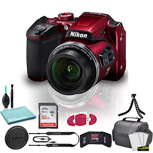 Nikon COOLPIX B500 Digital Camera (Red) (26508) + SanDisk 32GB Ultra Memory Card + Memory Card Wallet + Deluxe Soft Bag + 12 Inch Flexible Tripod + Deluxe Cleaning Set + USB Card Reader