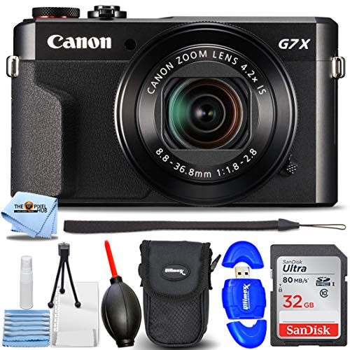 Canon PowerShot G7 X Mark II Digital Camera (Black) - Essential Bundle Includes: 32GB Ultra SD, Memory Card Reader, Camera Pouch, Blower, Microfiber Cloth and Cleaning Kit