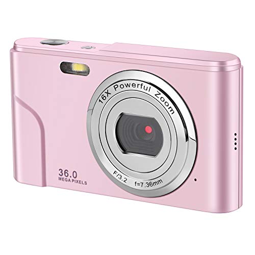 IEBRT Digital Camera with Full Hd 1080p 2.4 Inch and 16x Digital Zoom LCD Screen Pocket YouTube Vlogging Camera for Kids Adult Beginners (Pink)
