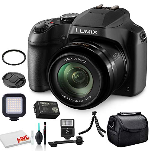 Panasonic Lumix DC-FZ80 Digital Camera (DC-FZ80K) - Bundle - with LED Video Light + Digital Flash + Soft Bag + 12 Inch Flexible Tripod + Cleaning Set + 55mm UV Filter