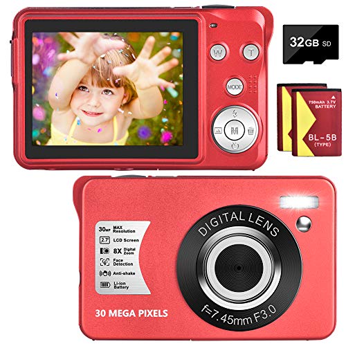 Digital Camera 24 MP 2.4 Inch LCD Rechargeable HD Digital Camera Compact Camera Pocket Cameras with 32GB SD Card Camera for Adult,Kids,Beginners