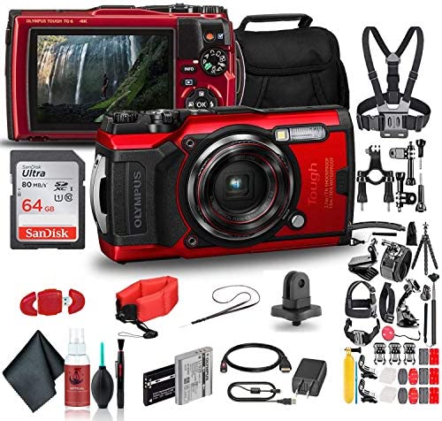 Olympus Tough TG-6 Waterproof Camera (Black) - Action Bundle - with 50 Piece Accessory Kit + Extra Battery + Float Strap + Sandisk 64GB Ultra Memory Card + Padded Case + More