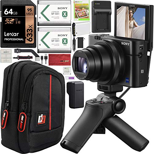 Sony Cyber-Shot RX100 VII RX100M7 4K Digital Camera DSC-RX100M7G Vlogging Shooting Grip Bundle VCT-SGR1 Grip Tripod + Triple Battery + 64GB Memory Card + Deco Gear Case and Kit Accessories