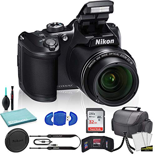 Nikon COOLPIX B500 Digital Camera (Black) (26506) + SanDisk 32GB Ultra Memory Card + Memory Card Wallet + Deluxe Soft Bag + 12 Inch Flexible Tripod + Deluxe Cleaning Set + USB Card Reader