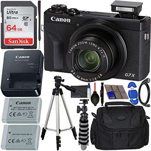 Canon PowerShot G7 X Mark III Digital Camera (Black) with Accessory Bundle - Includes: SanDisk Ultra 64GB SDXC Memory Card, Replacement Battery, Full Size Tripod, Carrying Case & More