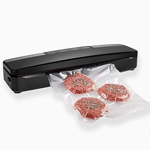 Food Vacuum Sealer, VICARKO Automatic Food Saver Machine, Compact Food Sealer for Food Preservation, Dry & Moist Food Modes, Bag Roll Cutter, Starter Kit, Vacuum Bags and Rolls Included