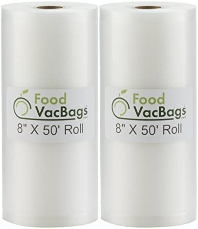 2 Rolls 8-Inch-by-50-Foot Vacuum Food Sealer Bags - Compatible with Foodsaver Machines - Embossed Commercial Grade Make-Own-Size Sous Vide or Storage