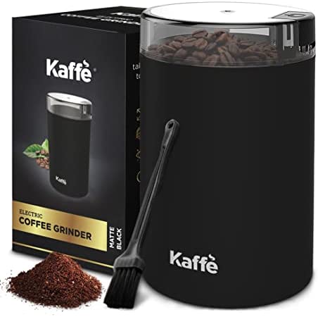 Kaffe Coffee Grinder Electric - Spice Grinder w/ Cleaning Brush, Easy On/Off - Perfect for Espresso, Herbs, Spices, Nuts, Grain - 3.5oz / 14 Cup. Stainless Steel