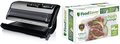 FoodSaver New FM5000 Series 2-in-1 Vacuum Sealing System Plus Starter Kit, FM5200 & FoodSaver 8 & 11 Rolls with unique multi layer construction, BPA free, Multi-Pack