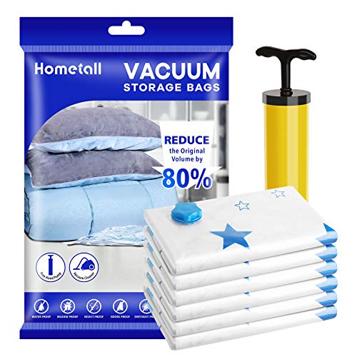 Premium Reusable Vacuum Storage Bags with Hand Pump, Jumbo 6 pack (40X30), Durable Compression Bags for Clothes Blankets Comforters Pillows, Double Zip Seal & Leak Valve