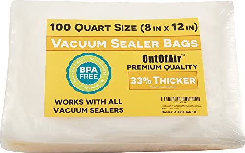 100 Vacuum Sealer Bags: Pint Size (6 x 10) by OutOfAir Works with FoodSaver & Other Machines - 33% Thicker BPA Free, Commercial Grade, 6 x 10 inches