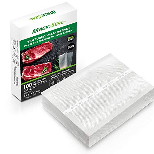 MAGIC SEAL 100 Quart Size 8 x 12 Vacuum Sealer Bags For Food Saver, Puncture Prevention Food Storage Bags, BPA Free, Commercial Grade, Freezer and Boiling Safe
