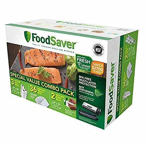 FoodSaver B005SIQKR6 Special Value Vacuum Seal Combo Pack 1-8 4-11 Rolls 36 Pre-Cut Bags, 1Pack, Clear