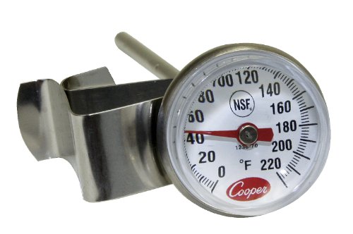 Cooper-Atkins 1236-70-1 Bi-Metals Espresso Milk Frothing Thermometer with Clip, 1 Dial and 5 Shaft Length