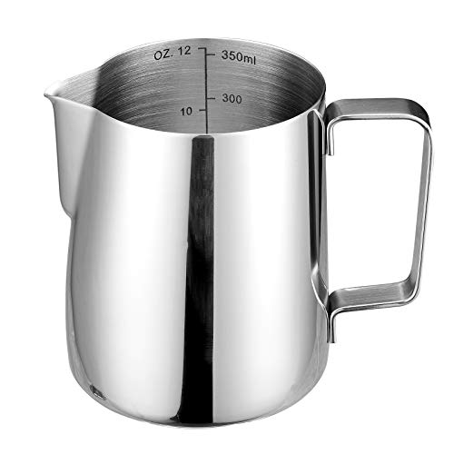 Milk Frothing Pitcher, Frothing Pitcher, 350ml/12fl.oz Stainless Steel Milk Jug with Measurement Mark, Perfect for Cappuccino and Latte, Espresso