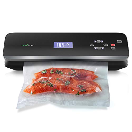 NutriChef Upgraded Vacuum Sealer | Automatic Vacuum Air Sealing System For Food Preservation w/ Starter Kit | Compact Design | Lab Tested | Dry & Moist Food Mode, Built-in Bag Cutter, 2020 Model