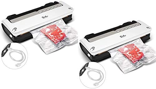 Simple Deluxe Automatic Food Sealer Vacuum Machine Air Sealing System for Food Saver and Preservation with LED Indicator, Built-in Cutter Dry/Moist Modes, Compact Design, White, 2 Pack