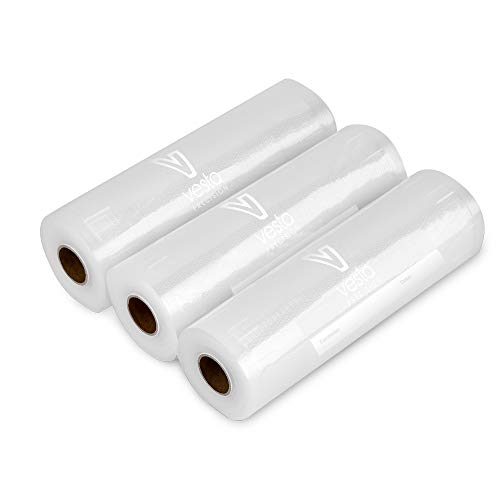 Vesta Precision Vacuum Seal Rolls | Clear and Embossed | 8” x 16’ | 3 Pack | Great for Food Storage and Sous Vide