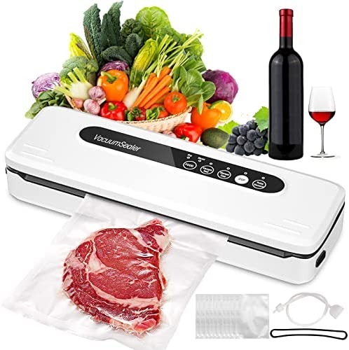 Automatic Food Sealer Vacuum Sealer Machine, 5-in-1 Vacuum Sealing System for Dry & Moist Food Preservation and Sous Vide, Touch Screen, 11.8in longer Sealing, with Sealer Bag and Hose Included, White