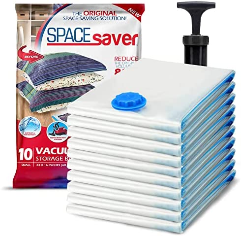Spacesaver Premium Vacuum Storage Bags. 80% More Storage! Hand-Pump for Travel! Double-Zip Seal and Triple Seal Valve! Vacuum Sealer Bags for Comforters, Blankets, Bedding, Clothing! (Jumbo 10 pack)