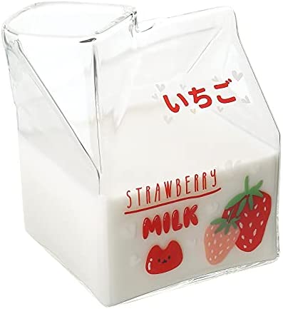 Glass Milk Carton, Kawaii Aesthetic Clear Cup, Cute Mini Creamer Container - Small Gift Choice