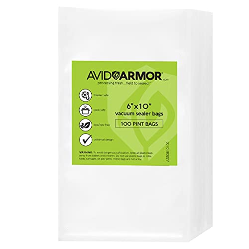 Avid Armor Vacuum Sealer Bags Pint Size 100 Pack 6 x 10 Inch for Food Saver, Seal a Meal Sealers, BPA Free, Heavy Duty Commercial Grade, Sous Vide Vaccume Meal Safe, Universal Pre-Cut Bag Design