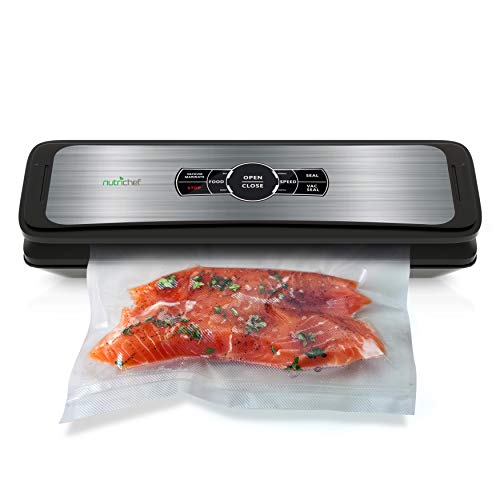 Nutrichef PKVS45STS Upgraded Sealer Vacuum Air Sealing System for Food Preservation w/Starter Kit | Compact Design, Lab Tested | Dry & Moist Mode, Automatic/Silver