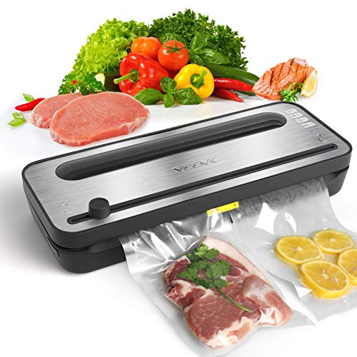 Vacuum Sealer YISSVIC Vacuum Sealing Machine with Dry and Moist Food Modes for Food Preservation and Sous Vide (Come with 1 Roll Vacuum Bag)