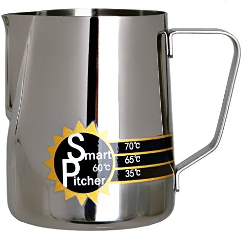 SMART PITCHER Espresso Coffee Milk Frothing Pitcher With Built-In Thermometer, Stainless Steel (32 oz)