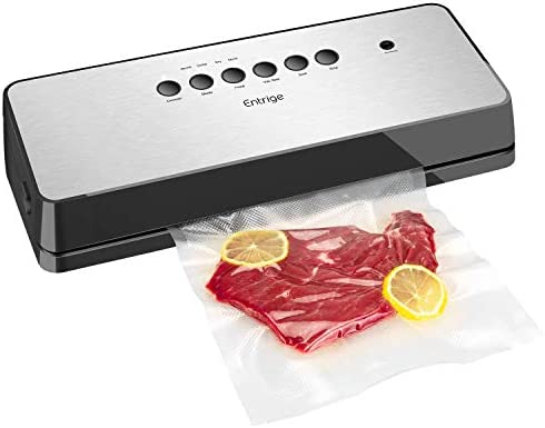 Vacuum Sealer Machine By Entrige, Automatic Food Sealer for Food Preservation w /Starter Kit, Dry Moist Food Modes, Easy to Clean, Led Indicator Lights, Compact Design, Silver(Stainless Steel)