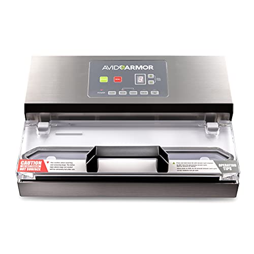 Avid Armor A100 Vacuum Sealer Machine Stainless Construction, Clear Lid, Commercial Double Piston Pump Heavy Duty 12 Wide Seal Bar Built in Cooling Fan Includes 30 Pre-cut Bags and Accessory Hose