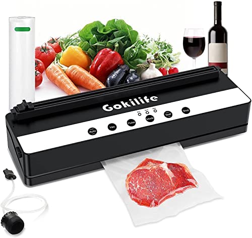 Gokilife Vacuum Sealer Machine Automatic Food Storage Packer with Dry & Moist & Soft Food Modes, Low Noise (＜60dB ) Food Vacuum Sealer Kit with Detachable Cutter & Vacuum Seal Bags & Roll
