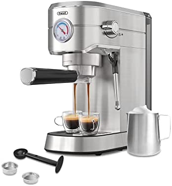 Gevi 20 Bar Compact Professional Espresso Coffee Machine with Milk Frother/Steam Wand for Espresso, Latte and Cappuccino, Stainless Steel, 35 Oz Removable Water Tank (Machine)