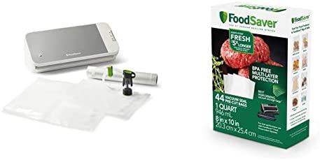 FoodSaver Vacuum Sealer Machine with Automatic Bag Detection, Sealer Bags and Roll, and Handheld Vacuum Sealer for Airtight Food Storage and Sous Vide, Silver