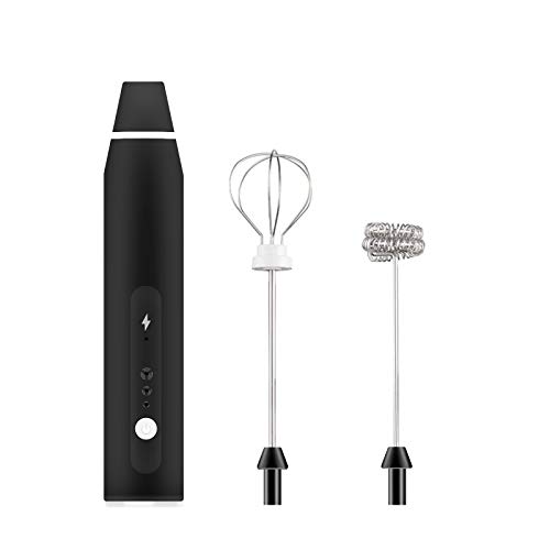 Milk Foamer Handheld, USB Rechargeable Electric Milk Frother, 2 Different Stainless Steel Whisks, 3 Levels Adjustable, Very Suitable For Bulletproof Coffee, Latte, Cappuccino, Hot Chocolate (Black)