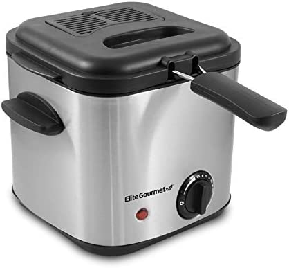 Elite Gourmet EDF-3500 Electric Immersion Deep Fryer. Removable Basket, Timer Control Adjustable Temperature, Lid with Viewing Window and Odor Free Filter,Stainless Steel,3.5 Quart / 14 Cup