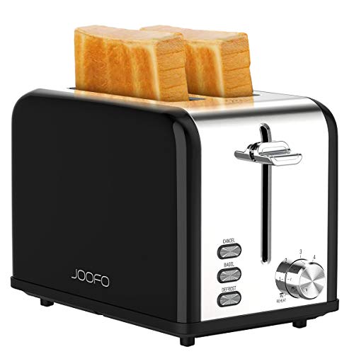 JOOFO 2 Slice Stainless Steel toaster,6 Shade Settings Extra-Wide Slot Toaster with Bagel, Cancel, Defrost,Reheat Function Removable Crumb Tray (2 Slice, Black)