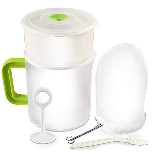 Multiple Usage Food Strainer Greek Yogurt Strainer Maker with 200 Micron Nylon Cheesecloth Bag Food Grade Polycarbonate And Stainless Steel Mesh BPA-Free, Soy Milk Juice Tea Filter 1.5-Quart