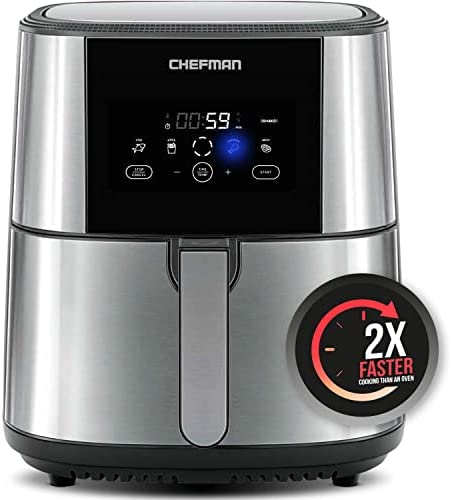 Chefman 6.3 Quart Digital Air Fryer+ Rotisserie, Dehydrator, Convection Oven, 8 Touch Screen Presets Fry, Roast, Dehydrate & Bake, BPA-Free, Auto Shutoff, Accessories Included, XL Family Size, Black