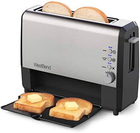 West Bend 77224 Toaster 2 Slice QuikServe Wide Slot Slide Through with Bagel and Gluten-Free Settings and Cool Touch Exterior Includes Removable Serving Tray, Black