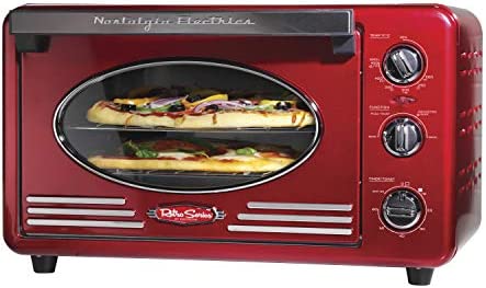 Nostalgia RTOV2AQ Large-Capacity 0.7-Cu. Ft. Capacity Multi-Functioning Retro Convection Toaster Oven, Fits 12 Slices of Bread and 2-12-Inch Pizzas, Built In Timer, Includes Baking Pan, Aqua