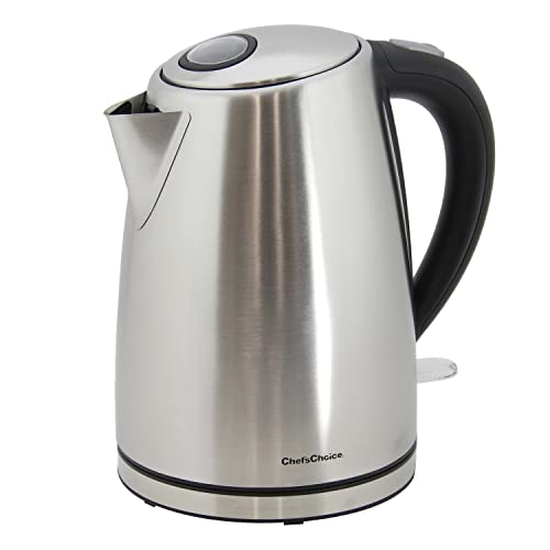 Chefu2019sChoice 681 Cordless Electric Kettle Handsomely Crafted in Brushed Stainless Steel Includes Concealed Heating Element Boil Dry Protection and Auto Shut Off, 1.7-Liter, Silver