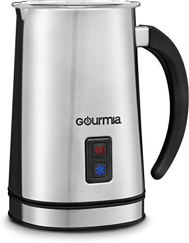 Gourmia GMF215 Cordless Electric Milk Frother & Heater, 3 Function, Detachable Base for Easy Serving, Stainless Steel, Silver