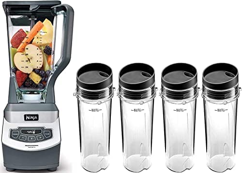 Ninja BL660 Professional Compact Smoothie & Food Processing Blender, 1100-Watts, 3 Functions for Frozen Drinks, Smoothies, Sauces, & More, 72-oz.* Pitcher, (2) 16-oz. To-Go Cups & Spout Lids, Gray