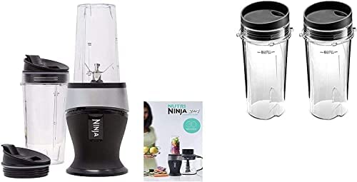Ninja QB3001SS Fit Compact Personal Blender, Pulse Technology, 700-Watts, for Smoothies, Frozen Blending, Ice Crushing, Nutrient Extraction*,Food Prep & More, (2) 16-oz. To-Go Cups & Spout Lids, Black