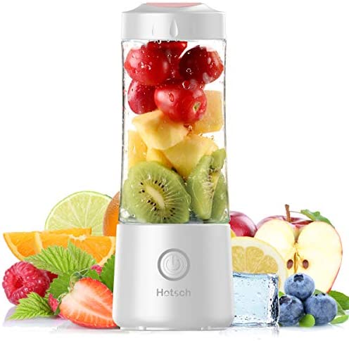2021 Hotsch Portable Blender, 13.5 Oz Personal Blender for Smoothies and Shakes, USB Rechargeable with Six Blades, for Gym Travel and Outdoors - White