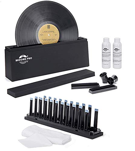 Vinyl Record Cleaner Spin Kit System, Cleaning Fluid, Drying Rack, Brushes, and Microfiber Cloths for 7", 10", 12" Vinyl Disc