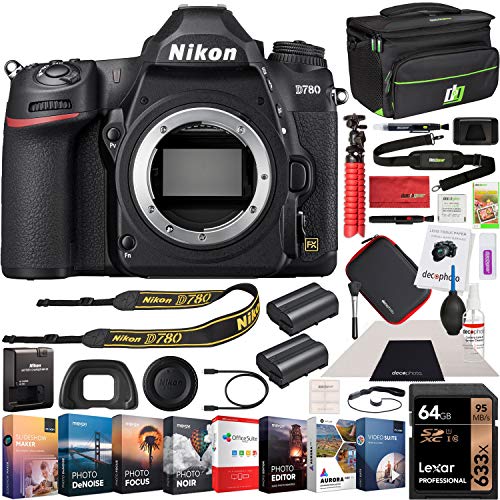 Nikon D780 Full Frame DSLR Digital SLR 4K FX Format Camera Body Bundle with Photo and Video Professional Editing Software Kit, Deco Gear Camera Bag, 2X Rechargeable Battery, 64GB Card & Accessories