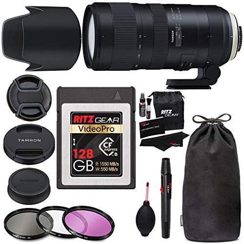 Tamron SP 70-200mm F/2.8 Di VC G2 for Canon EF Digital SLR Camera (6 Year Tamron Limited Warranty), CFexpress 128GB Type B Card, 3-Piece Filter Kit, Cleaning Kit Accessory Bundle